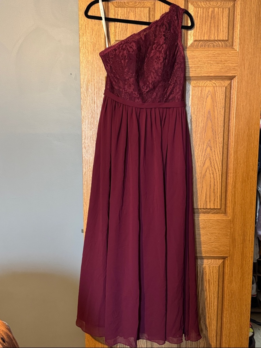 Azazie One-Shoulder Lace Bodice Maxi Dress - Burgundy